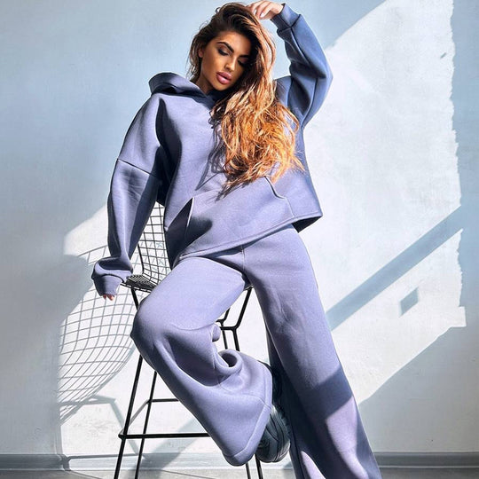 Damen Oversized Hoodie‑Set mit weiter Palazzo‑Loungehose aus schwerer Baumwollmischung EB