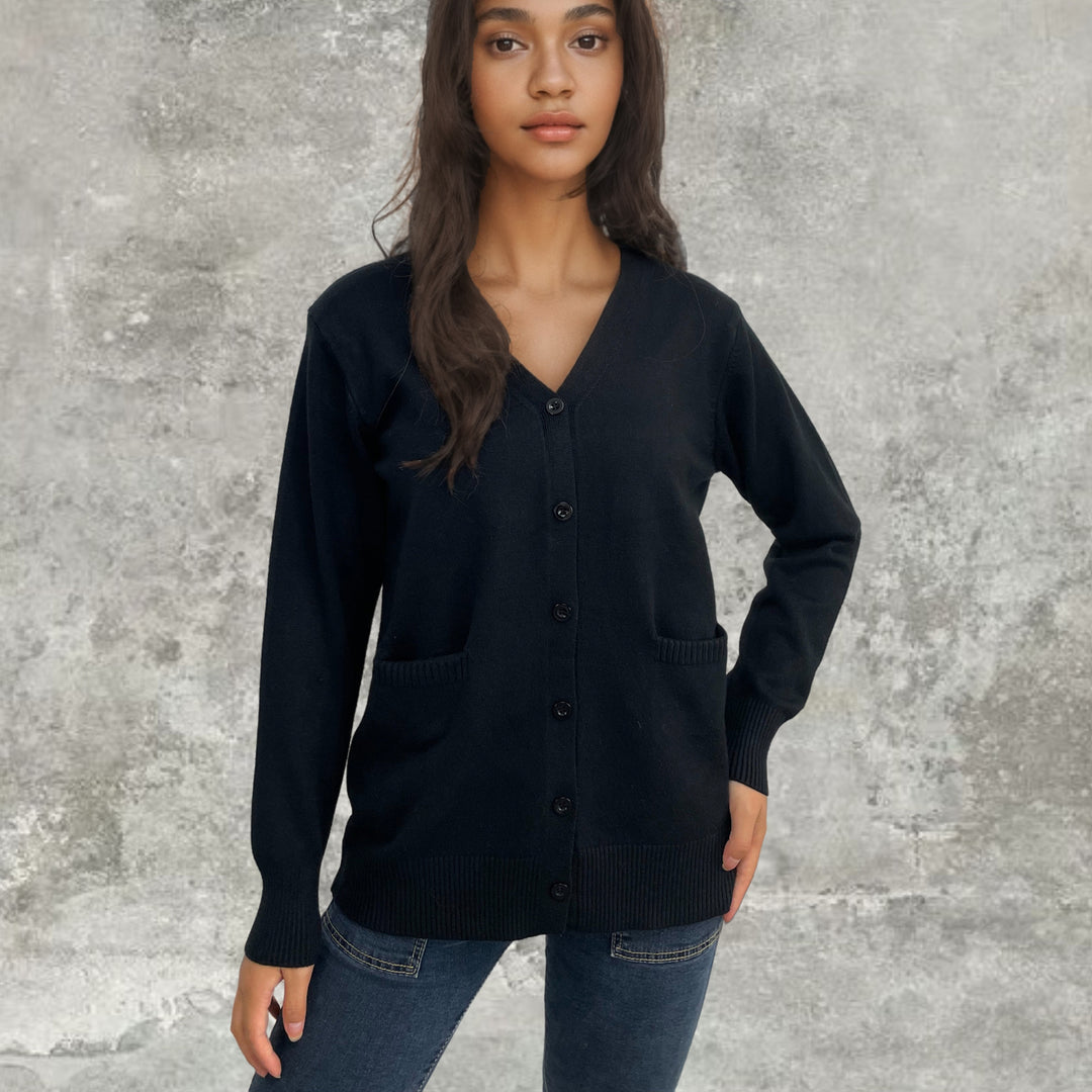 Damen Strickjacke mit Knopfverschluss und praktischen Taschen EB
