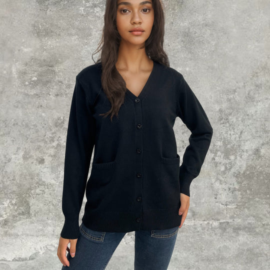 Damen Strickjacke mit Knopfverschluss und praktischen Taschen EB