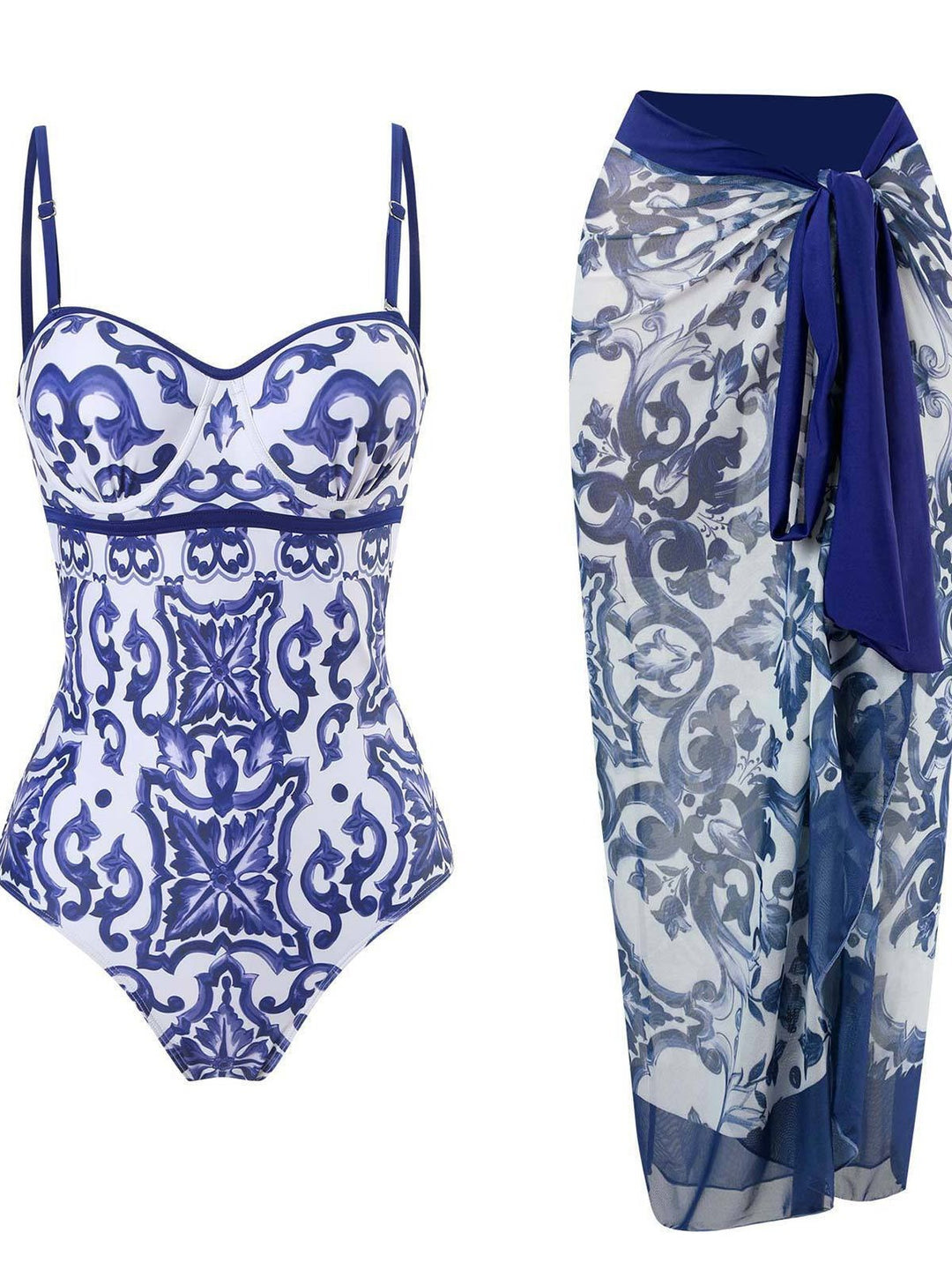 Damen Einteiler Badeanzug mit elegantem Wickelrock EB