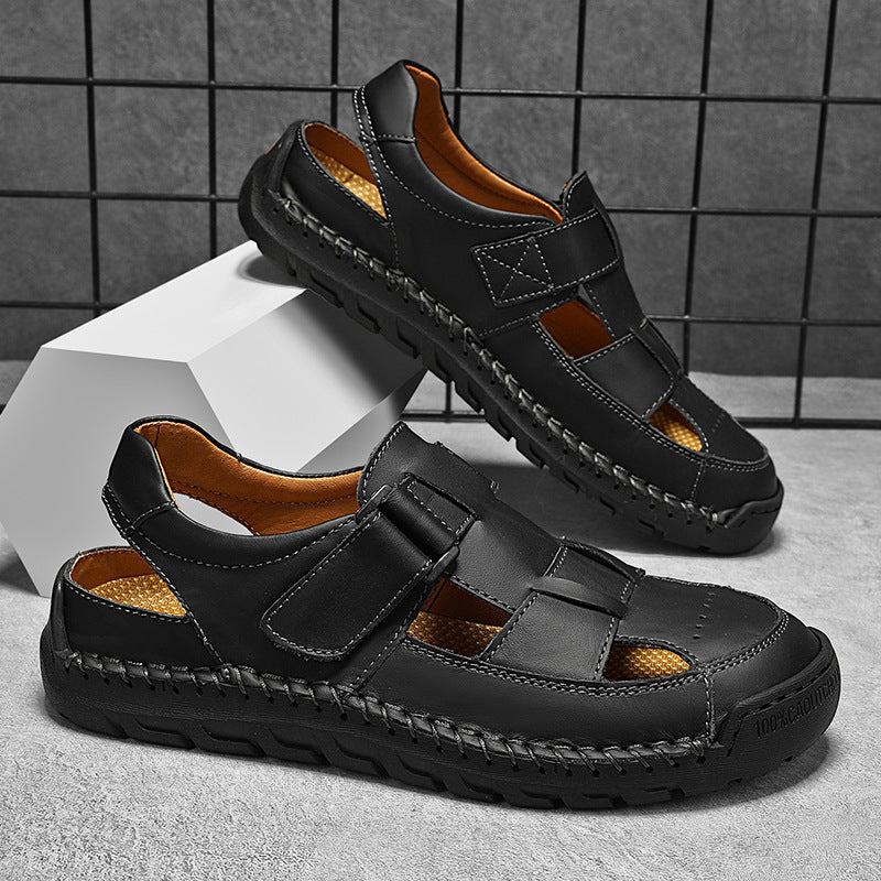 Herren Komfortable Leder-Sandalen mit verstellbaren Klettverschlüssen EB