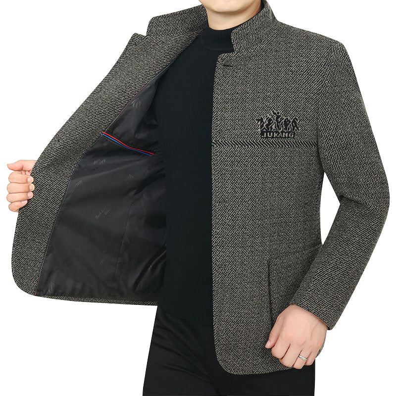 Herren Stehkragen-Mantel aus strukturierter Wollmischung mit schmaler Silhouette EB