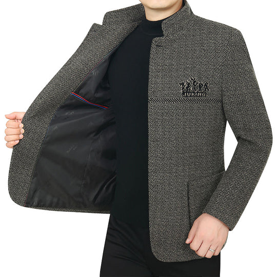 Herren Stehkragen-Mantel aus strukturierter Wollmischung mit schmaler Silhouette EB