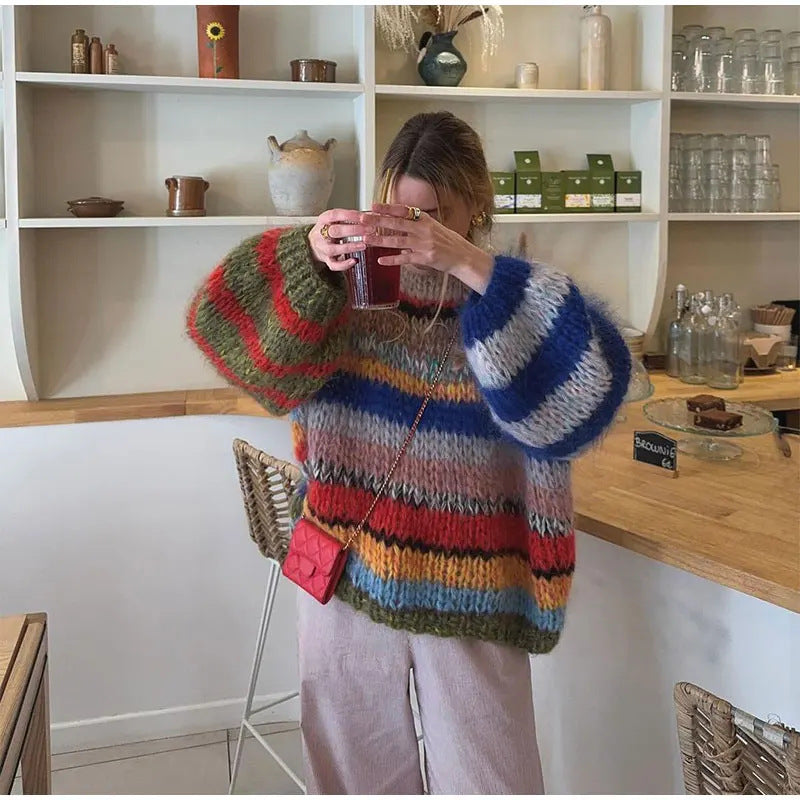 Damen Kuscheliger Strickpullover mit auffälligem Farbdesign EB