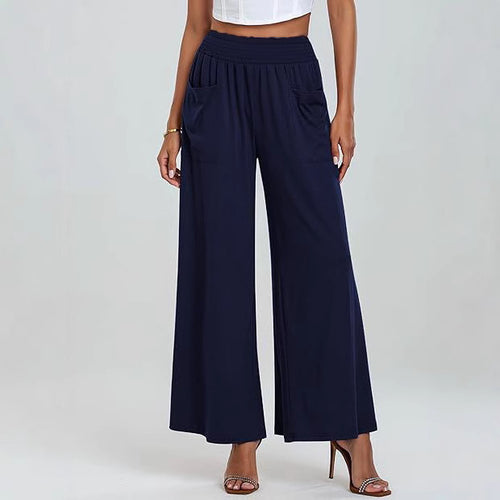 Damen Weit geschnittene Palazzo-Hose mit elastischem Bund und praktischen Taschen EB