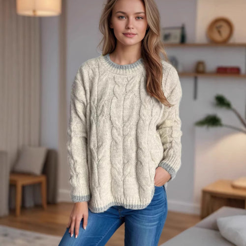 Damen Grobstrickpullover mit einzigartigem Zopfmuster und lässigem Schnitt EB