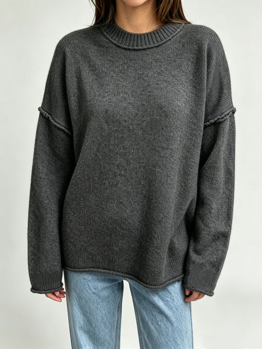 Damen Oversize-Boxy-Pullover mit kurzem Stehkragen und dekorativer Kantennaht EB