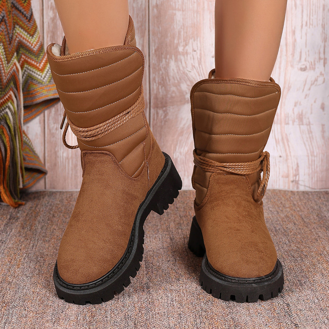Damen gefütterte Schnürstiefel mit modischem Rüschendesign und rutschfester Sohle EB