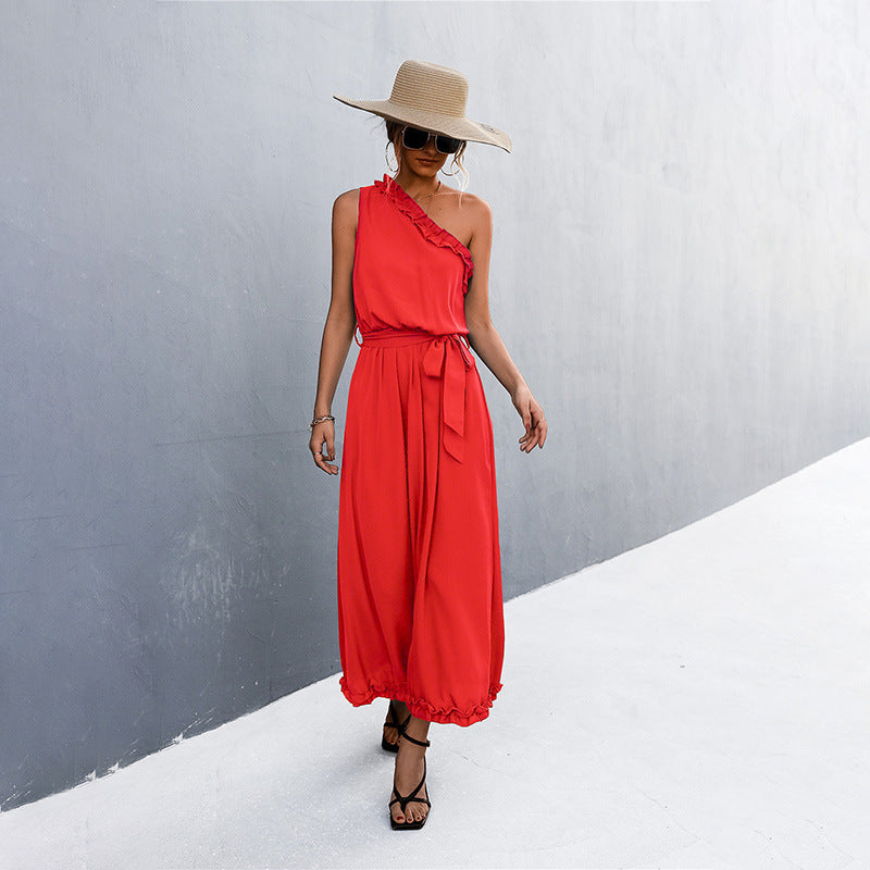 Damen Maxikleid mit schulterfreiem Design und eleganter Rüsche EB