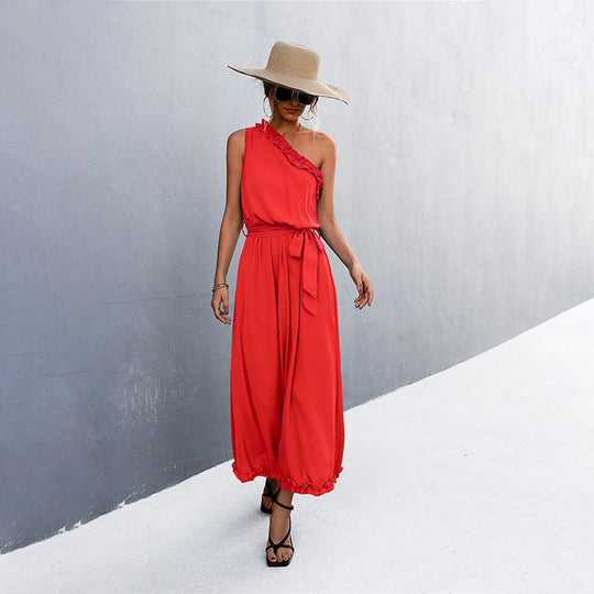 Damen Maxikleid mit schulterfreiem Design und eleganter Rüsche EB