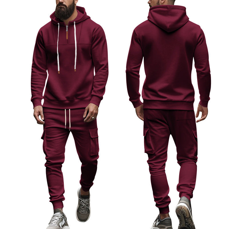 Herren nan Cargo-Joggingset mit Halbzip-Kapuzenpullover und Kordelbund-Cargohose EB
