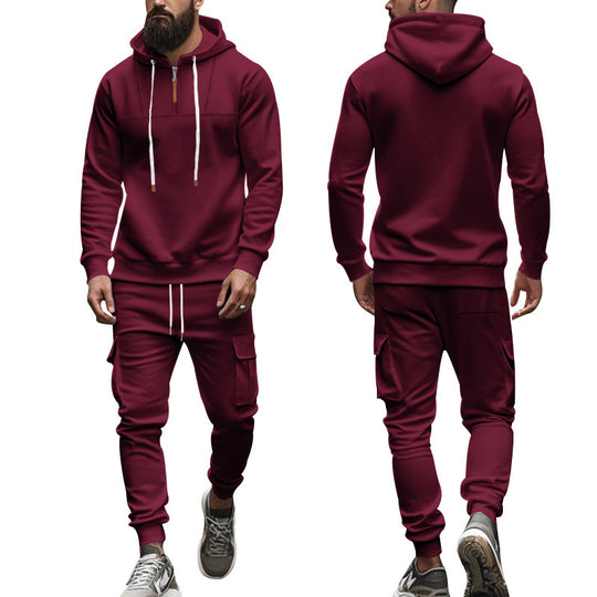 Herren nan Cargo-Joggingset mit Halbzip-Kapuzenpullover und Kordelbund-Cargohose EB