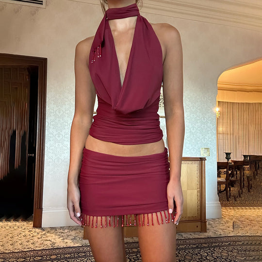 Damen Wickeloberteil und Minirock Set EB