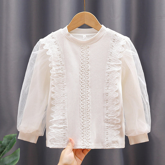 Damen Sweatshirt mit Tüllärmeln und Rüschendetails EB