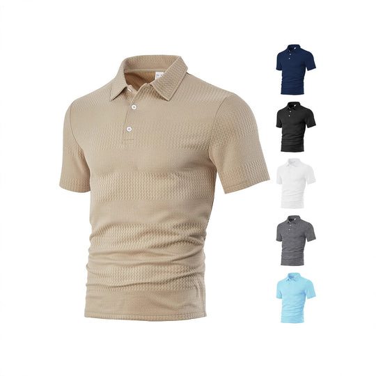 Herren nan körperbetontes Kurzarm-Polo aus elastischem Jacquardstrick mit Hemdkragen EB