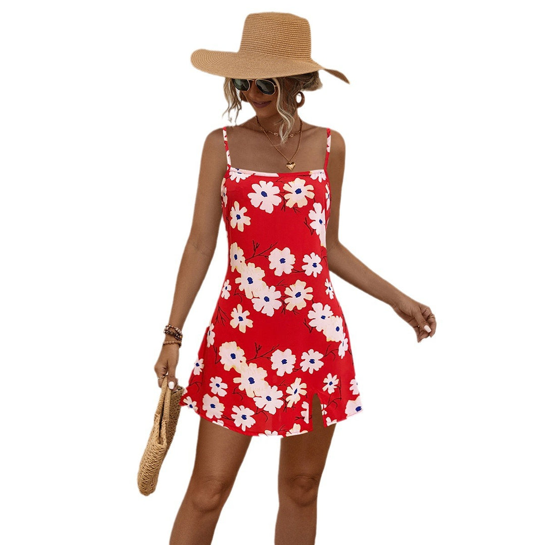 Damen Sommerliches Minikleid mit zarten Blumenmustern und verstellbaren Spaghetti-Trägern EB