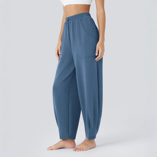 Damen weite Freizeithose mit elastischem Bund und praktischen Taschen EB