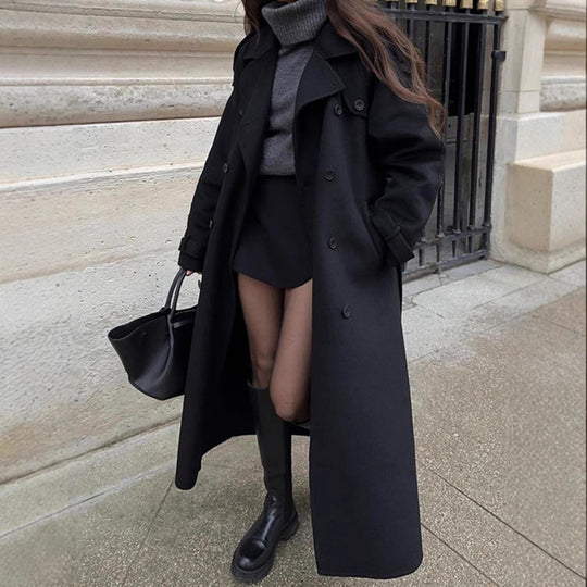 Damen Oversized Trenchcoat aus hochwertigem Wollgemisch mit doppelter Knopfleiste EB