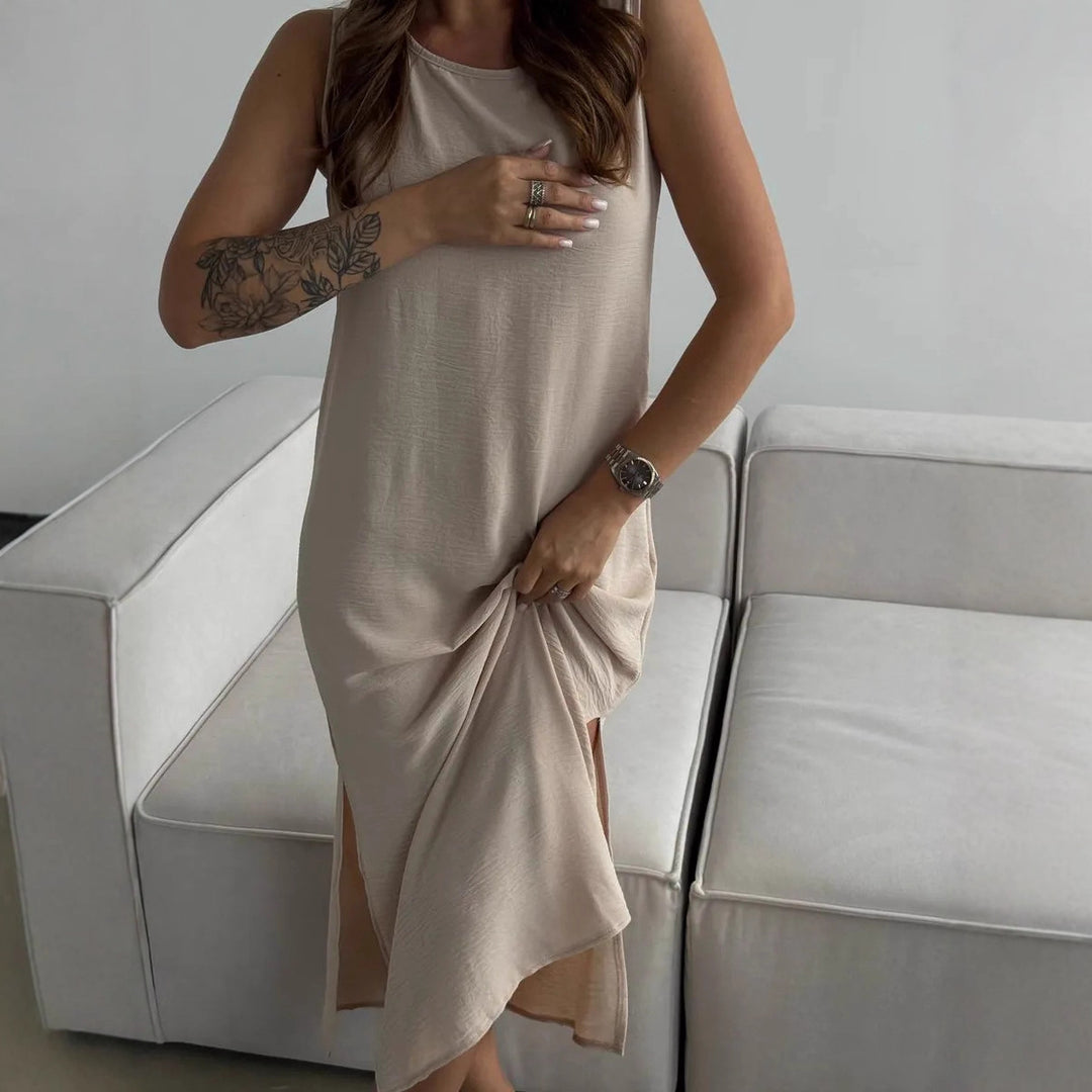 Damen Maxikleid mit elegantem Seitenschlitz und fließendem Stoff EB