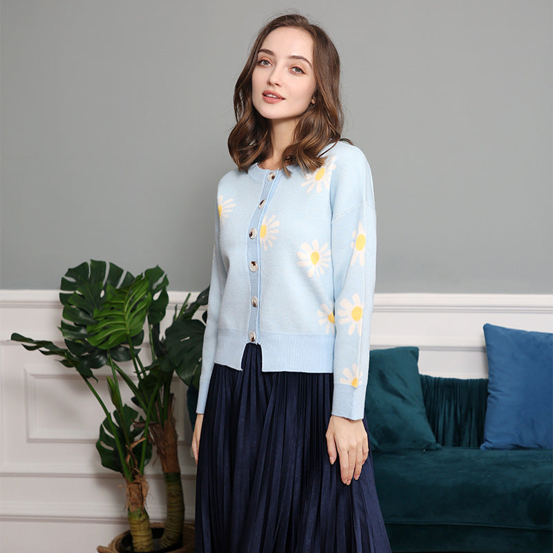 Damen Knopfpullover mit Blumenmuster EB