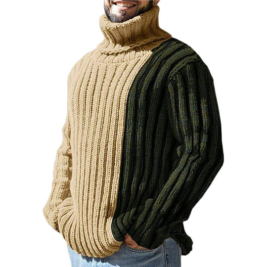 Herren Strickpullover mit modernem Stehkragen und farblich abgesetztem Design EB