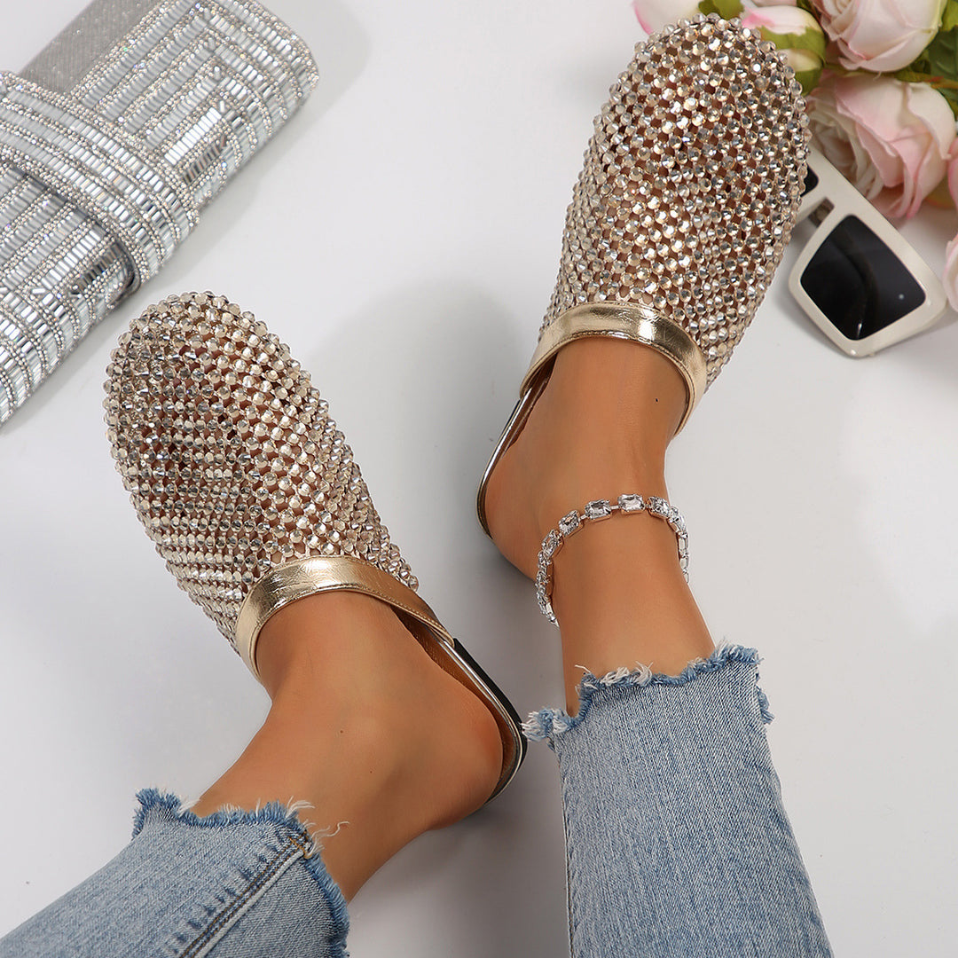 Damen glamouröse Clogs mit funkelnden Kristallverzierungen EB