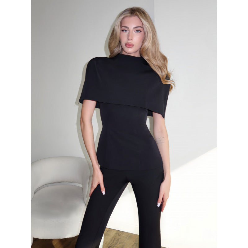 Damen Elegantes Oberteil mit asymmetrischem Kragen und figurbetontem Schnitt EB
