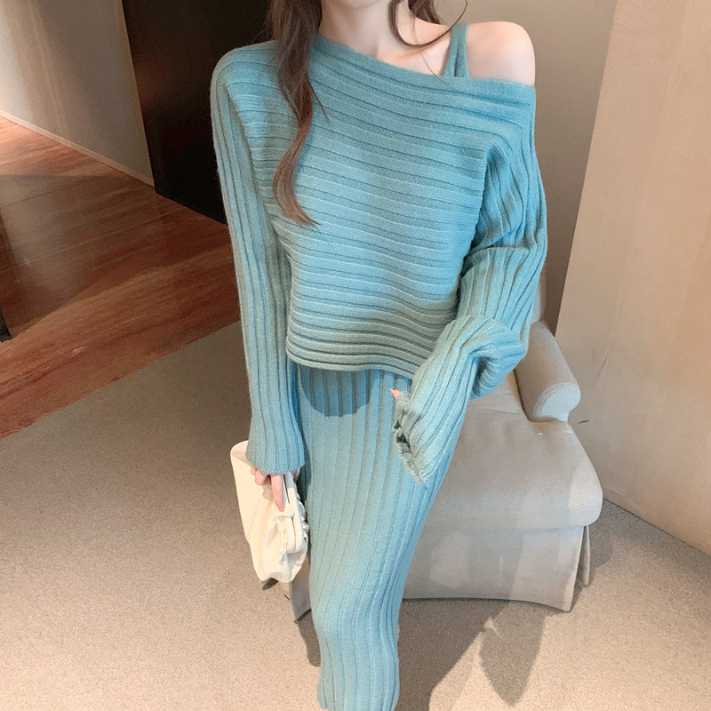 Damen Off-Shoulder Strickkleid im Rippdesign EB