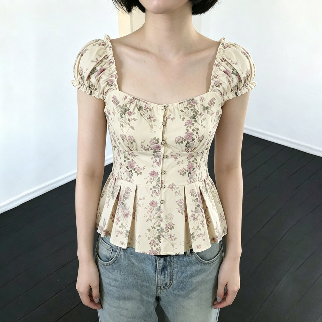 Damenbluse mit floralem Design und Rüschenärmeln EB