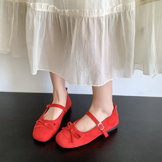 Damen elegante Ballerinas mit modischem Riemen und Schleifenakzent EB