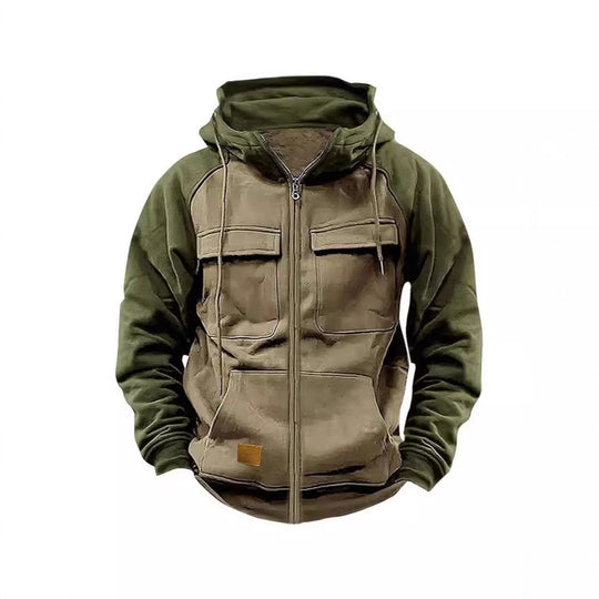 Herren nan Utility-Kapuzenjacke mit Materialmix, Brusttaschen und Reißverschluss EB
