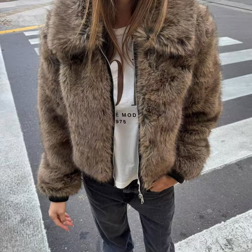 Damen modische Kunstpelzjacke mit asymmetrischem Schnitt EB