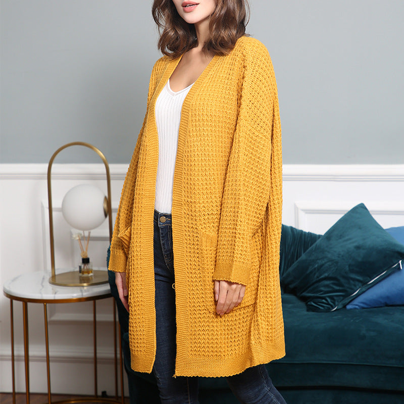 Damen lässiger Strickcardigan mit Taschen und offenem Schnitt EB