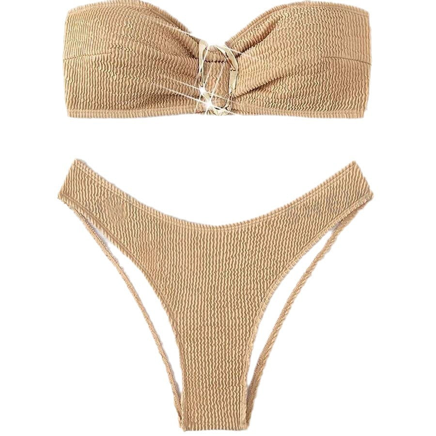 Damen Bandeau-Bikini mit modischem Knotendesign und elegantem Ringdetail EB