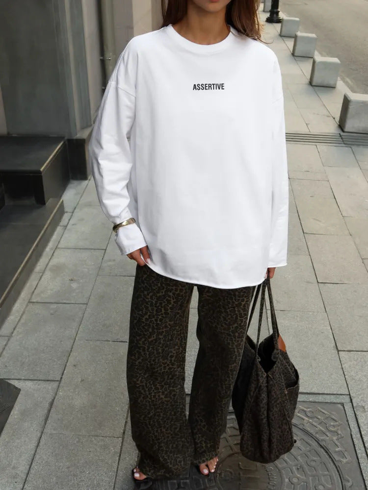 Damen oversized Baumwoll-Sweatshirt mit Statement-Print EB