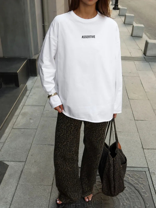 Damen oversized Baumwoll-Sweatshirt mit Statement-Print EB