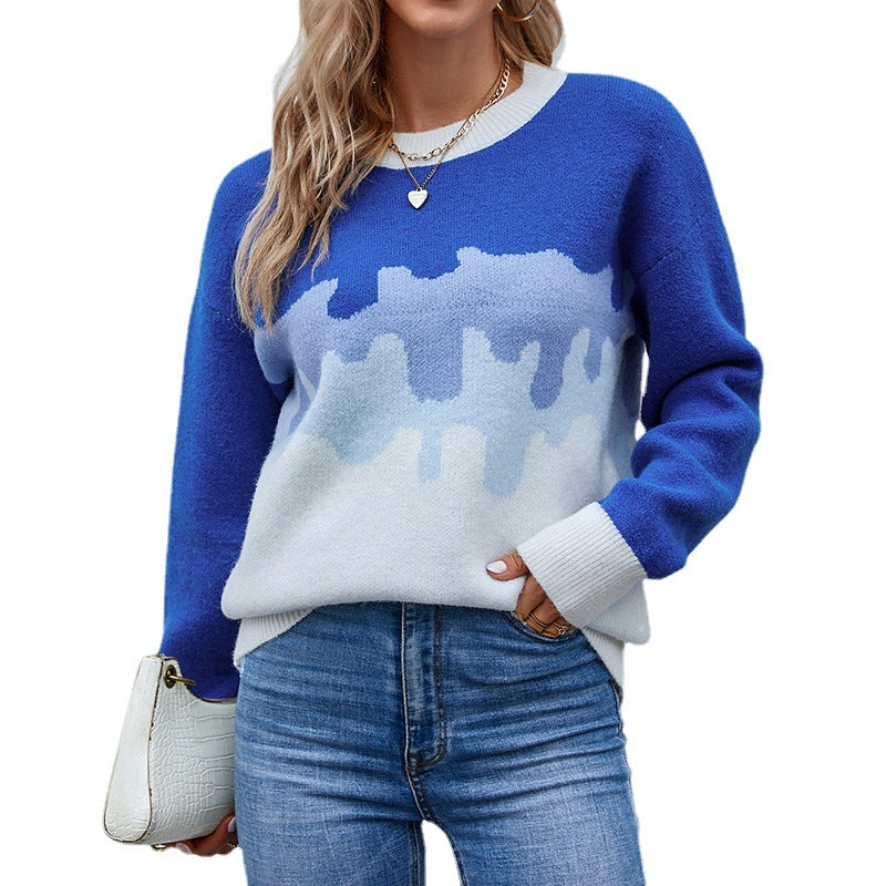 Damen modischer Pullover mit kreativem Farbverlauf und Rundhalsausschnitt EB