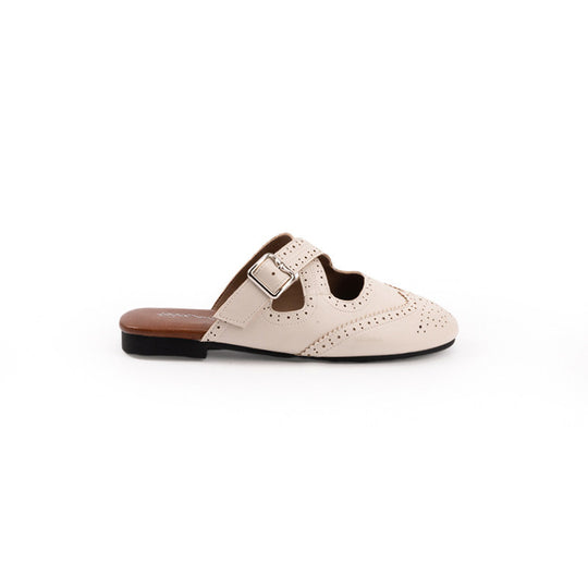 Damen elegante Slip-On Sandalen mit modischem Schnallenverschluss und perforierter Oberfläche EB