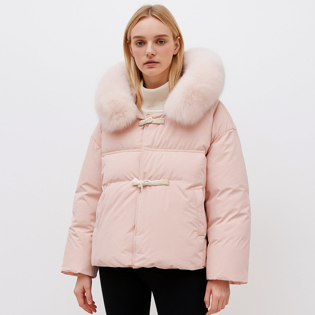 Damen modische Winterjacke mit Kunstfellkragen EB