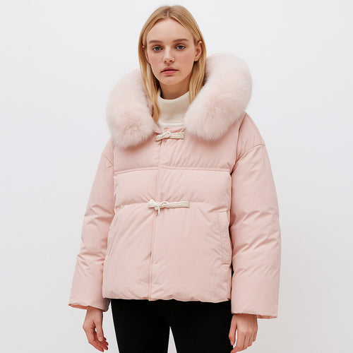 Damen modische Winterjacke mit Kunstfellkragen EB