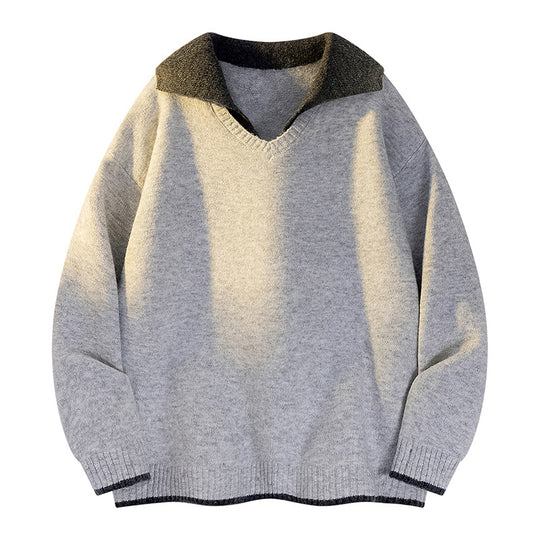 Damen Strickpullover mit V-Ausschnitt und hohem Kragen EB