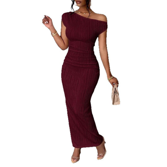 Damen Maxi-Kleid mit asymmetrischem Schnitt und elegantem Plissee EB