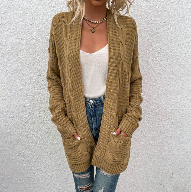 Damen Grobstrick-Cardigan mit großen Taschen und strukturiertem Design EB