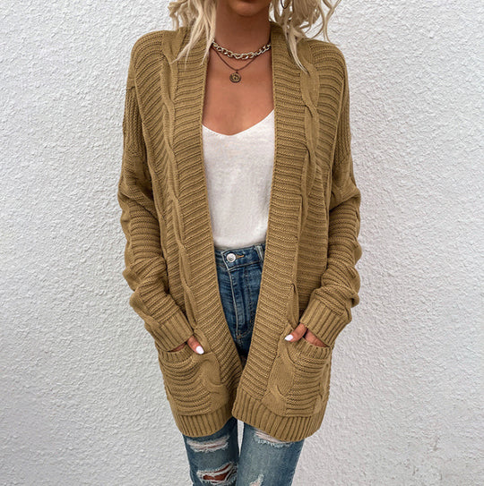Damen Grobstrick-Cardigan mit großen Taschen und strukturiertem Design EB