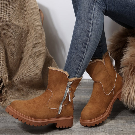 Damen  gefütterte Kurzstiefel aus Veloursoptik mit Teddy-Futter und seitlichem Reißverschluss EB