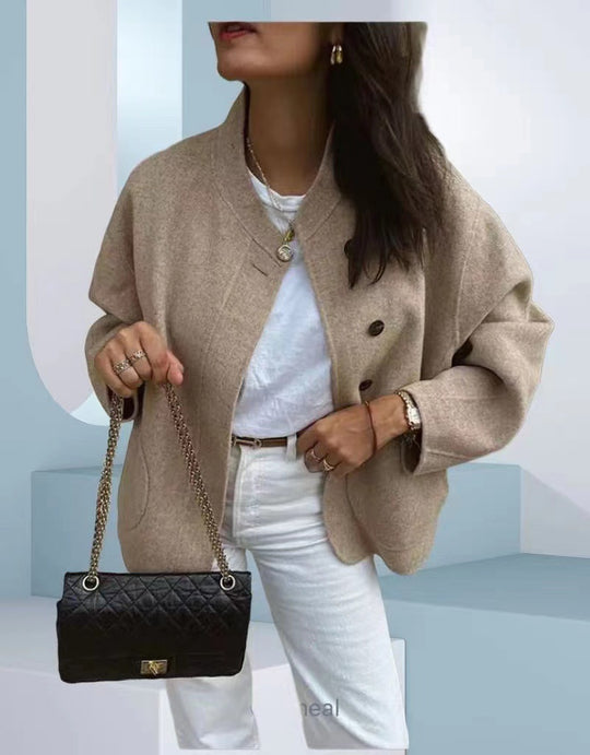 Damen Elegante Oversized-Wolljacke mit Knopfdetails EB
