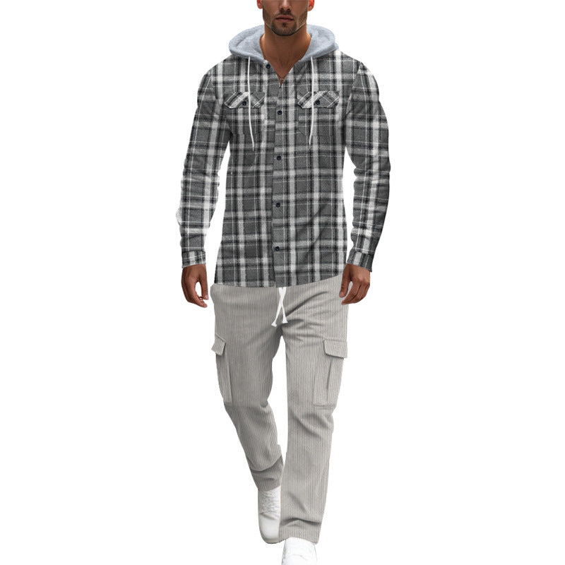 Herren gemusterte Kapuzenshirtjacke mit karierter Struktur und praktischen Taschen EB