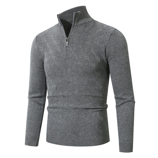 Herren lässiger Strickpullover mit halbem Reißverschluss und strukturiertem Muster EB