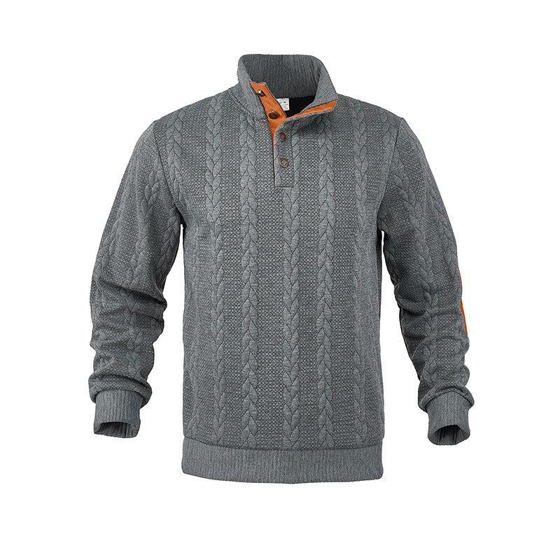 Herren Strickpullover mit modischem Stehkragen und kontrastierenden Knopfdetails EB