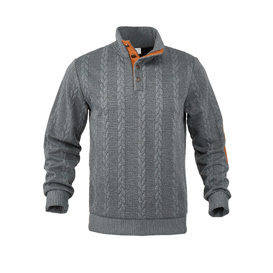 Herren Strickpullover mit modischem Stehkragen und kontrastierenden Knopfdetails EB